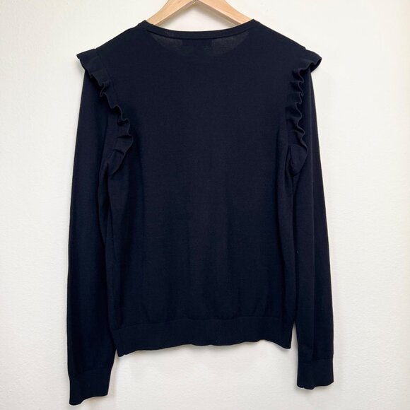 ANN TAYLOR Black Long Sleeve Ruffle Shoulder Sweater Top Size Large - Picture 7 of 8